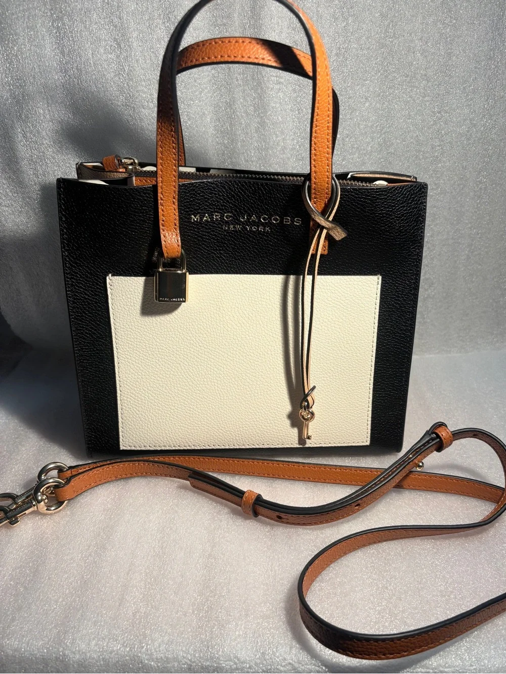 Marc Jacobs Black & Cream Leather Tote with Tan Accents